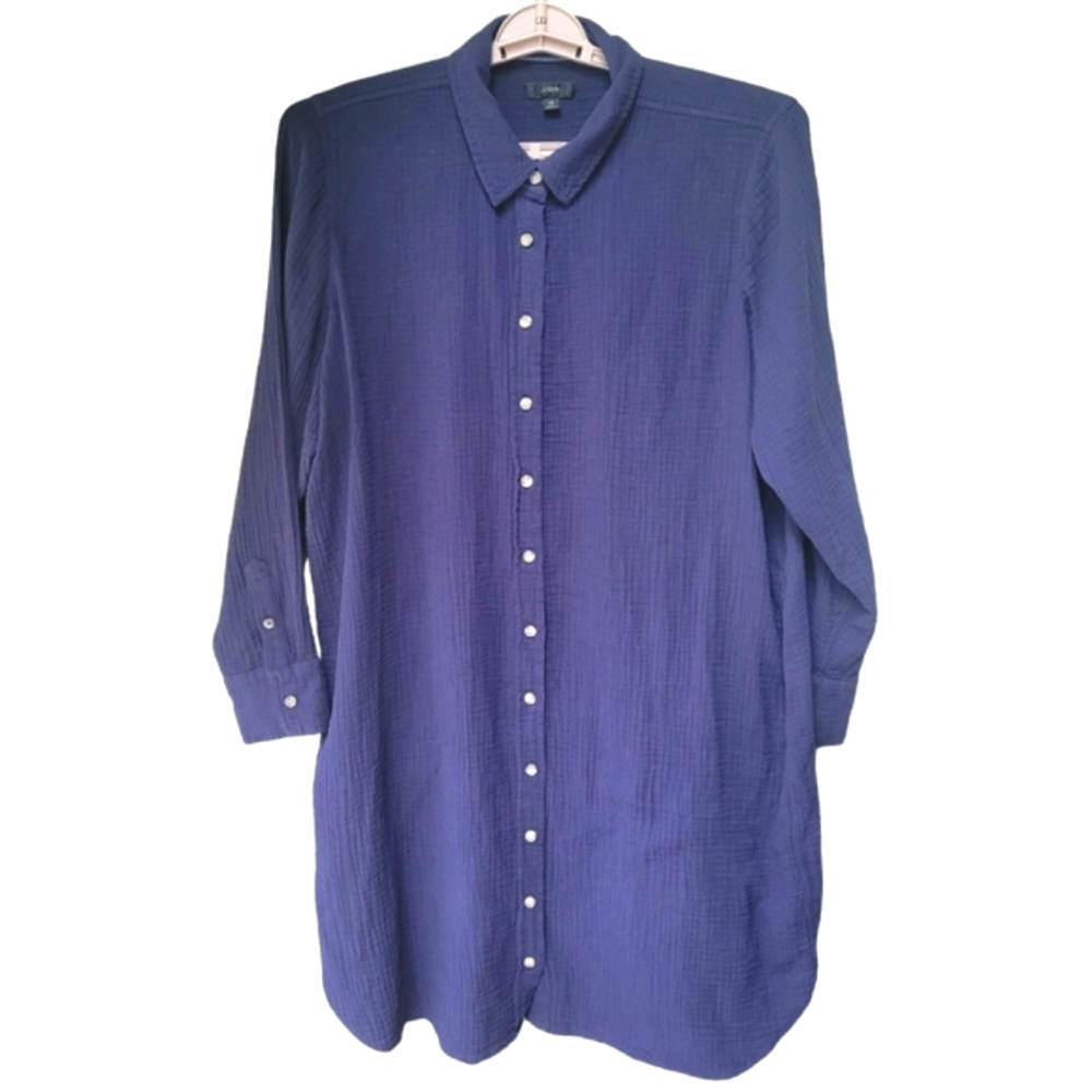 J. Crew Soft Gauze Shirt Dress Navy Blue Size 18